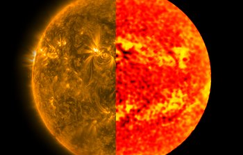 Comparación del disco solar en ultravioleta y en el rango milimétrico de la luz
