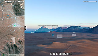 Screenshot of ESO Virtual Tours 360° at the Chajnantor plateau over the Licancabur Volcano