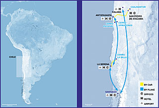 ESO Observatories Topographic Route Map