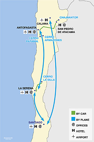 ESO Observatories Route Map