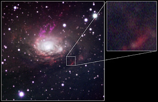 Galaxie v Kružítku a pozice supernovy SN 1996cr