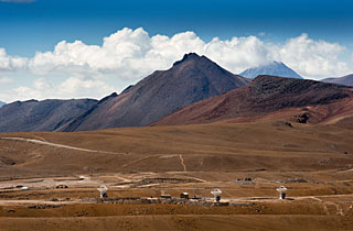 The first three ALMA antennas at the Array Operations Site (AOS) on Chajnantor