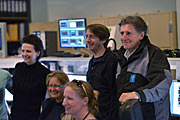 French actress Juliette Binoche and Irish actor Gabriel Byrne in the VLT control room