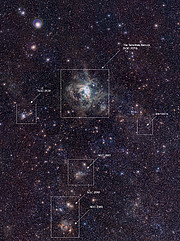 Imagen de la Nebulosa de la Tarántula con el Rastreo de VISTA a la Nube de Magallanes (versión con anotaciones)