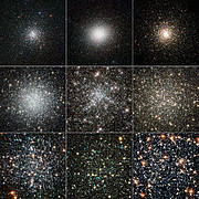 Kuglehobe set af Hubble og fra Jorden