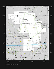 A localização do sistema Oph-IRS 48 na constelação de Ofiúco