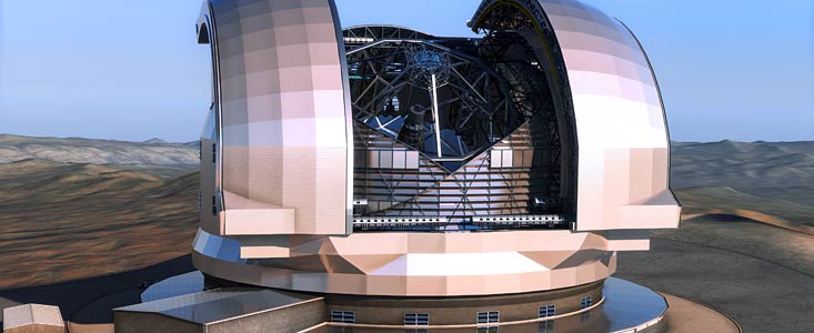 Představa dalekohledu E-ELT (European Extremely Large Telescope)