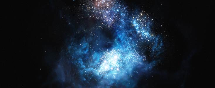 Impresión artística de CR7: la galaxia más brillante del universo temprano 