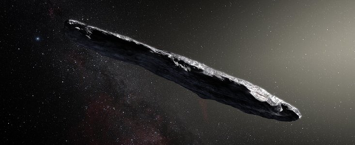 Artist’s impression van de interstellaire planetoïde `Oumuamua