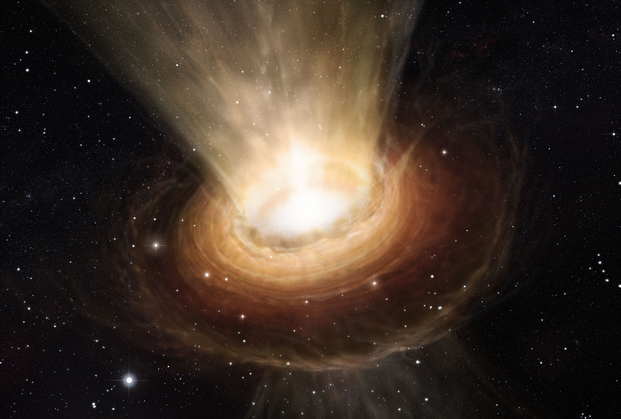 Concepção artística dos arredores do buraco negro de elevada massa em NGC 3783