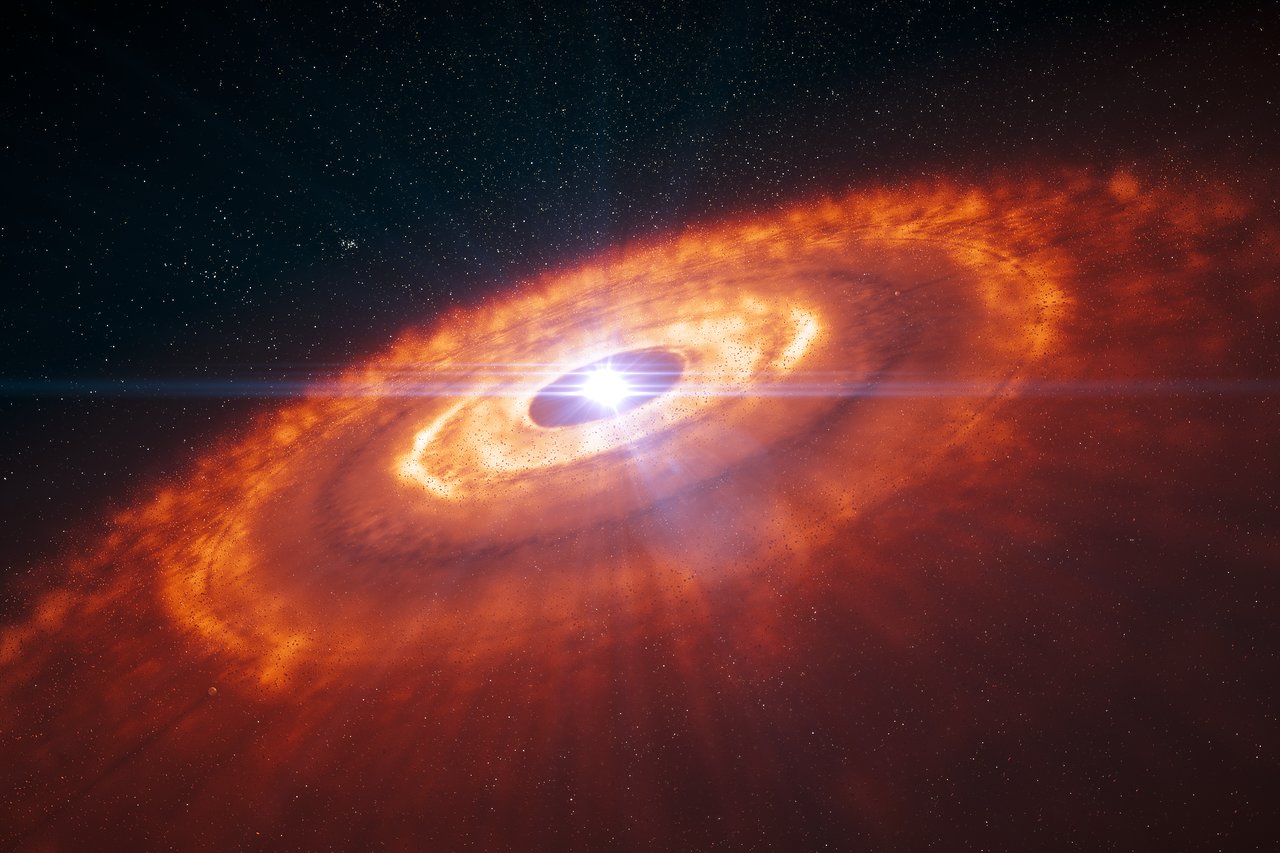 Artistâ€™s impression of a young star surrounded by a protoplanetary disc