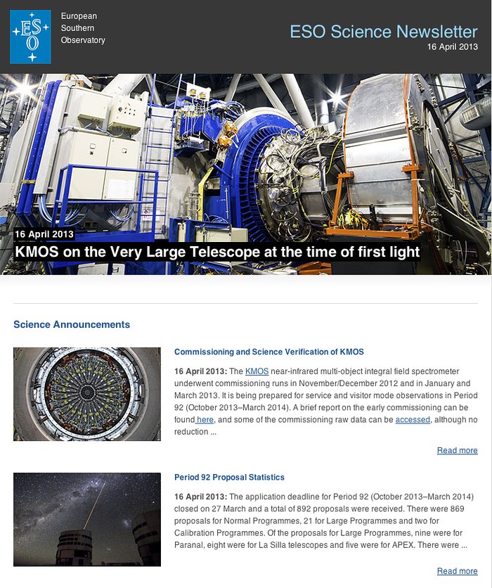 ESO Science Newsletter, April 2013