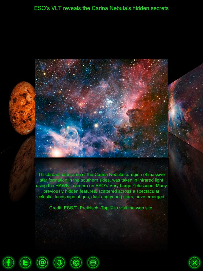 Captura de ecrã da nova aplicação Star Walk com fotografias do ESO