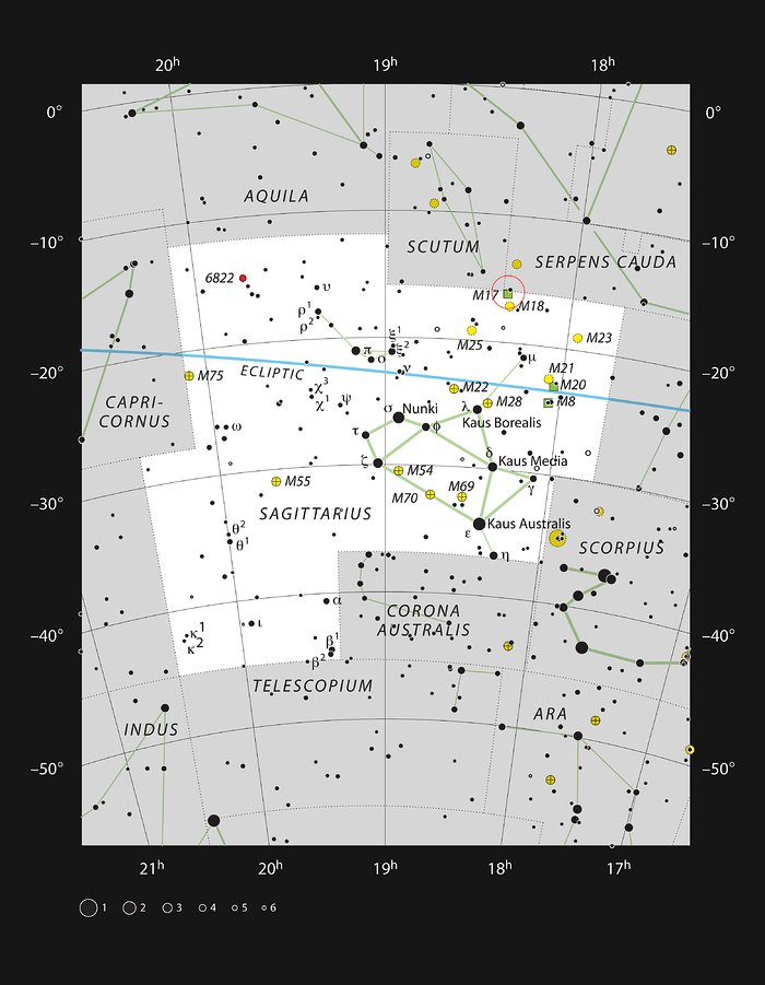 Het stervormingsgebied Messier 17 in het sterrenbeeld Boogschutter