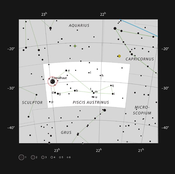 Kirkas tähti Fomalhaut Etelän kalan tähdistössä (Piscis Austrinus) 
