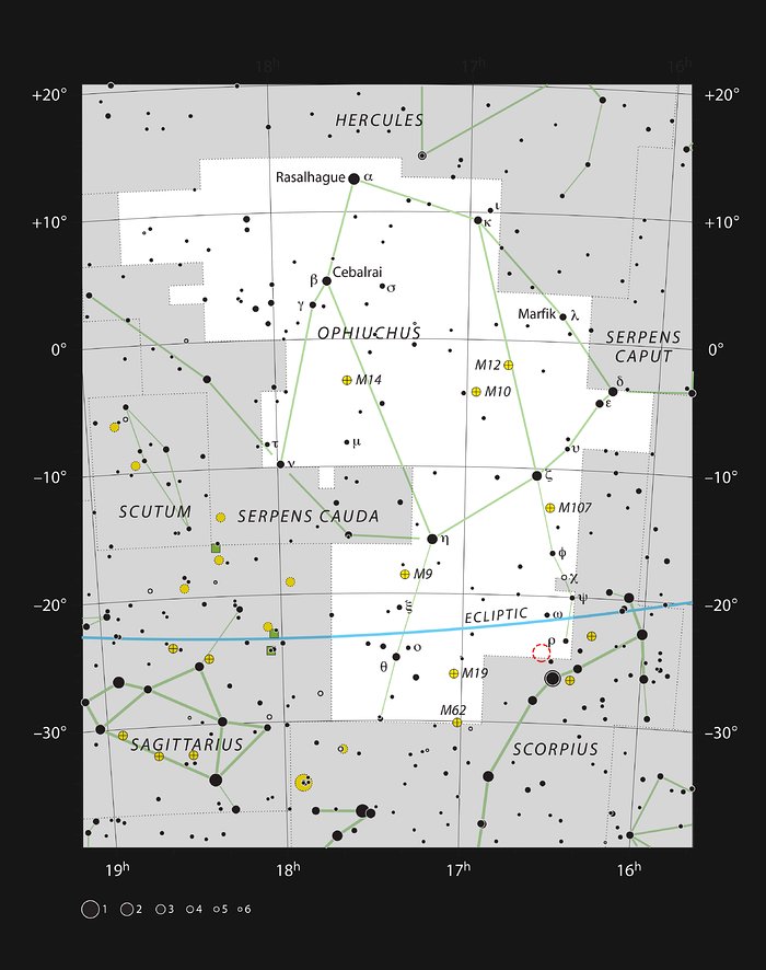 Aufsuchkarte: IRAS 16293-2422 im Sternbild Schlangenträger