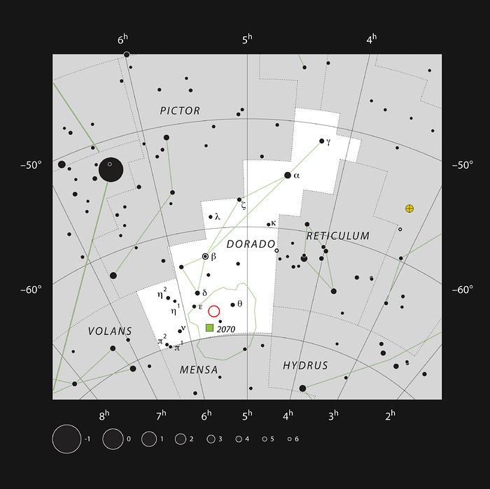 Het stervormingsgebied NGC 2035 in het sterrenbeeld Goudvis