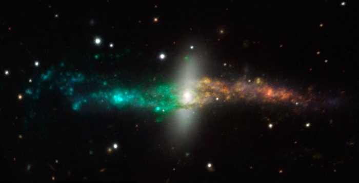 Et farvekodet billede af NGC 4650a optaget med MUSE instrumentet