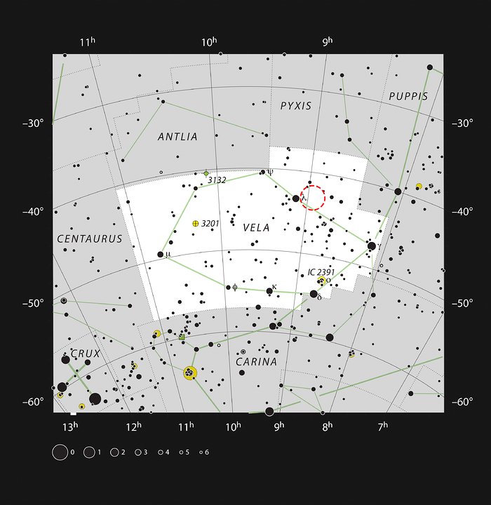Oblak s probíhající hvězdotvorbou RCW 34 v souhvězdí Plachet