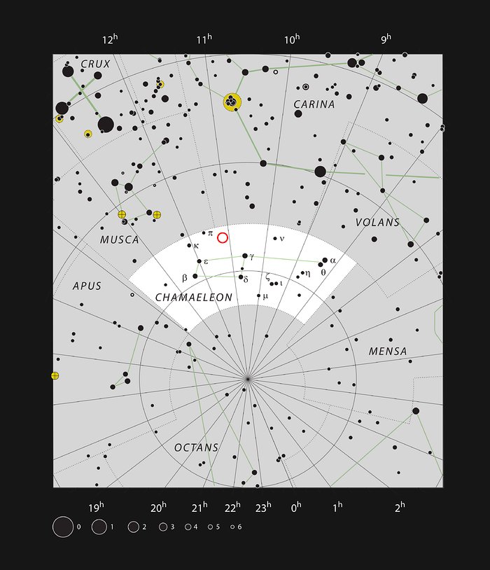 L'ubicazione della nebulosa a riflessione IC 2631 nella costellazione del Camaleonte