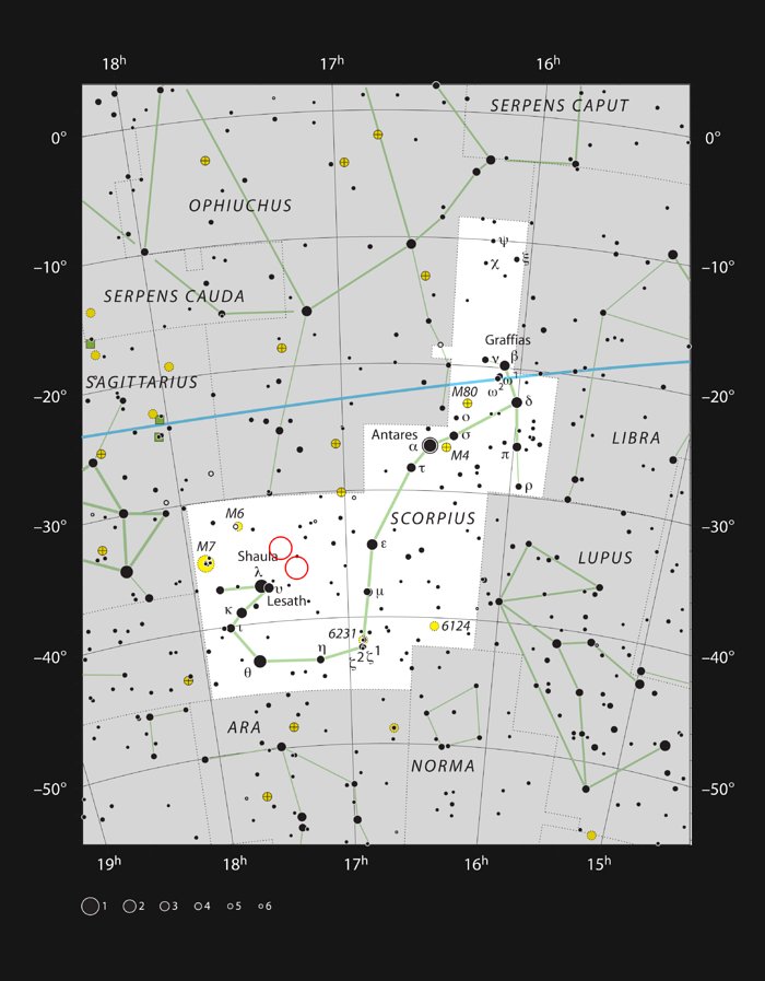 Stjärnbildningsområdena NGC 6334 och NGC 6357 i stjärnbilden Skorpionen