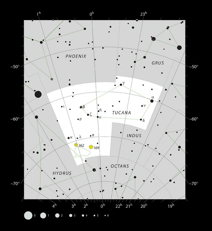 Poloha Malého Magellanova oblaku v souhvězdí Tukana