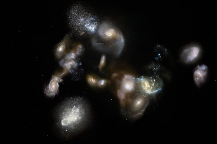 Vizualizace slévání galaxií v mladém vesmíru