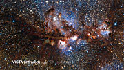 Jämförelse mellan VISTA:s infraröda och ArTeMiS submillimeterbild av NGC 6334