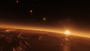 Vista da superfície do planeta TRAPPIST-1b