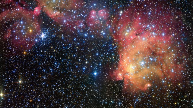 Primo piano della nube di gas rilucente LHA 120-N55 nella Grande Nube di Magellano