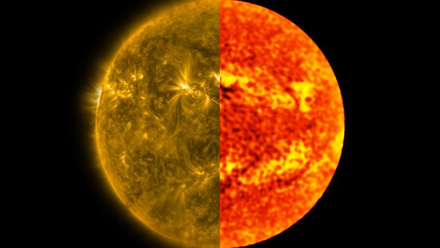 Comparação do disco solar no ultravioleta e no milimétrico