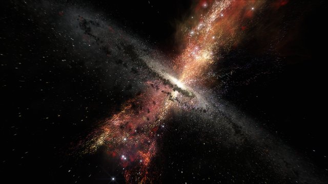 Stjärnor föds i vindarna från supermassiva svarta hål (illustration)