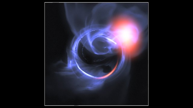Simulação de matéria a orbitar perto de um buraco negro