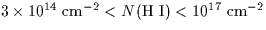 $3\times 10^{14}~{\rm cm}^{-2} < N({\rm H~I}) < 10^{17}~{\rm cm}^{-2}$