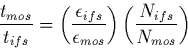 \begin{displaymath}{t_{mos} \over t_{ifs}}=\left({\epsilon _{ifs} \over \epsilon
_{mos}}\right) \left({N_{ifs} \over N_{mos}}\right)\end{displaymath}