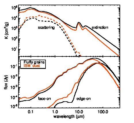 SEDs of an AGN computed with diffuse ISM dust and fluffy grains