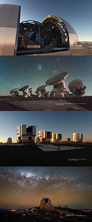 The four ESO Observatories Exhibition Panel (90 x 216 cm, 2015, Spanish)