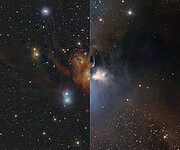 De omgeving van de Coronet-sterrenhoop in zichtbaar en infrarood licht