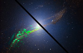 The radio galaxy Centaurus A, as seen by ALMA (mouseover comparison)