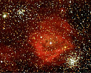 DEM L 159 nebula and KMHK 840 and 831 star clusters in the LMC