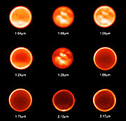 Titan observed through nine different filters on November 26, 2002