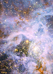 La brillante estrella VFTS 682 en la Gran Nube de Magallanes (con textos)