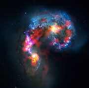 Imagen compuesta de las galaxias de las Antenas a partir de observaciones de ALMA y Hubble