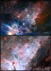 Infrared/visible-light comparison of the Carina Nebula
