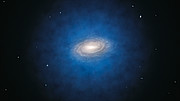 Künstlerische Darstellung der erwarteten Verteilung der Dunklen Materie um die Milchstraße