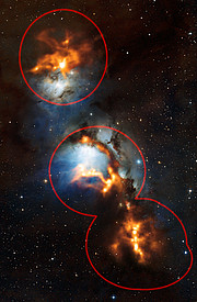 La poussière proche de la Ceinture d’Orion passée au crible (zones couvertes par les observations)