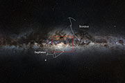 Vidvinkelvy av Vintergatan som visar utsträckningen för VISTA:s nya gigapixelbild