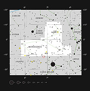 A Nebulosa da Gaivota na fronteira entre as constelações do Unicórnio e do Cão Maior