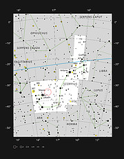 A maternidade estelar NGC 6334 na constelação do Escorpião