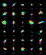 Distribución del gas molecular en 30 fusiones de galaxias 